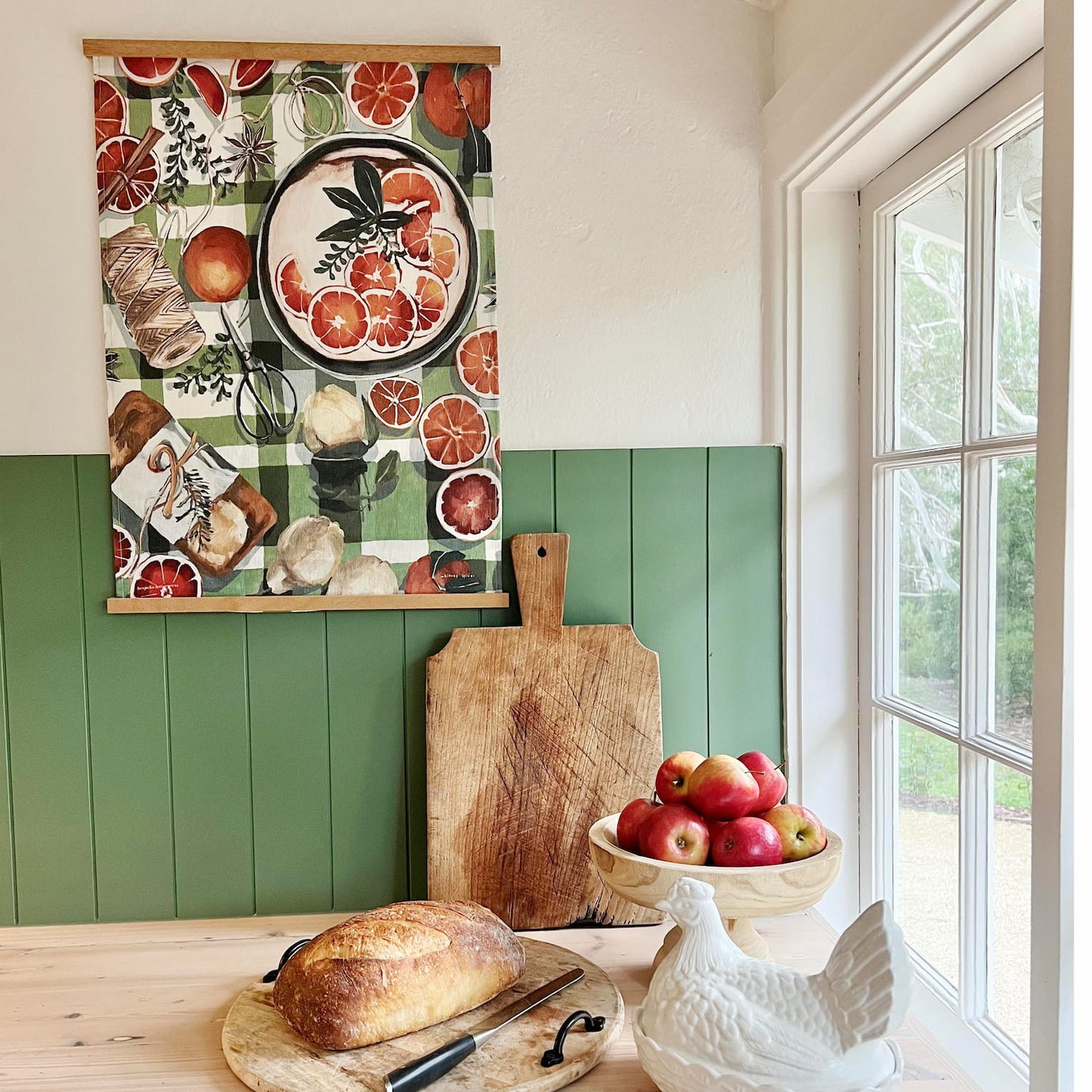 Minimalist wooden magnetic hanger for fabric art or tea towels