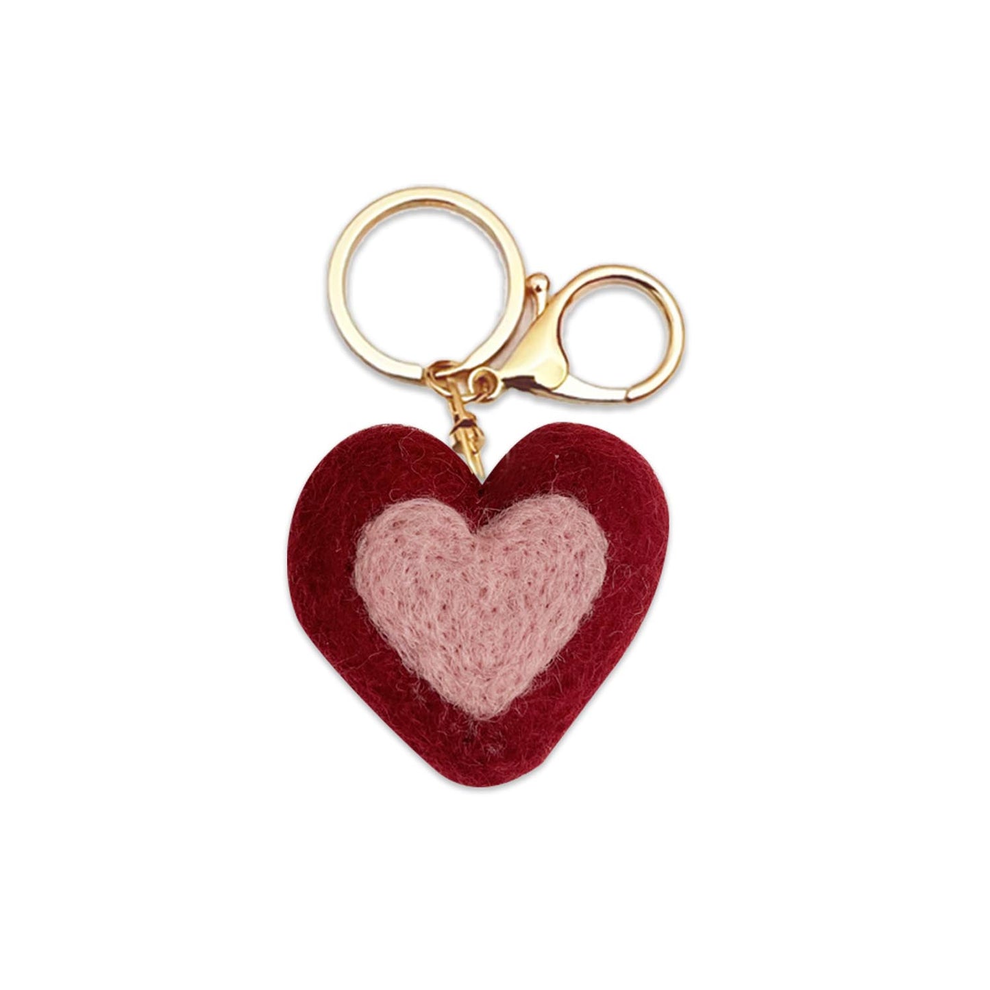 Hand-felted heart keyring made from natural wool