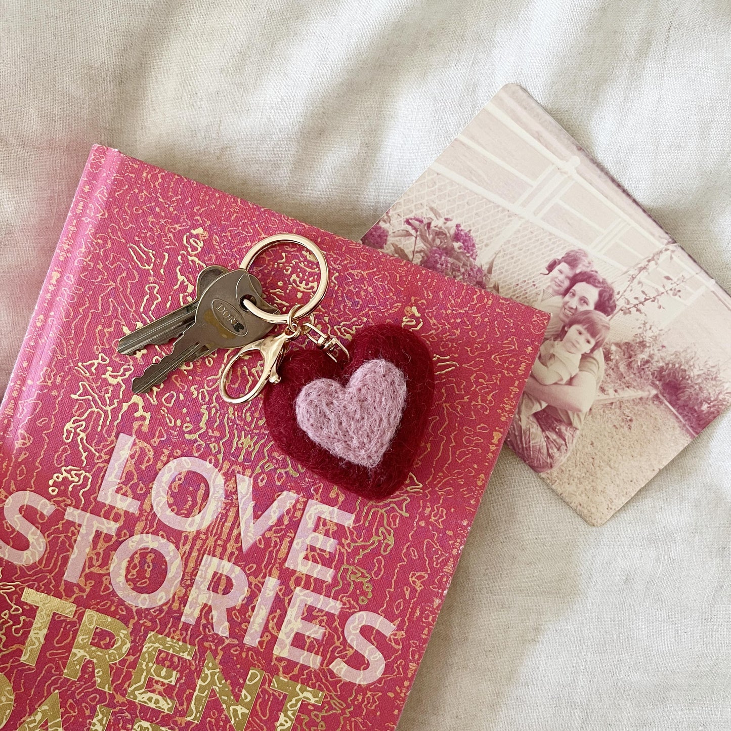 Felt heart keyring used as gift for loved ones