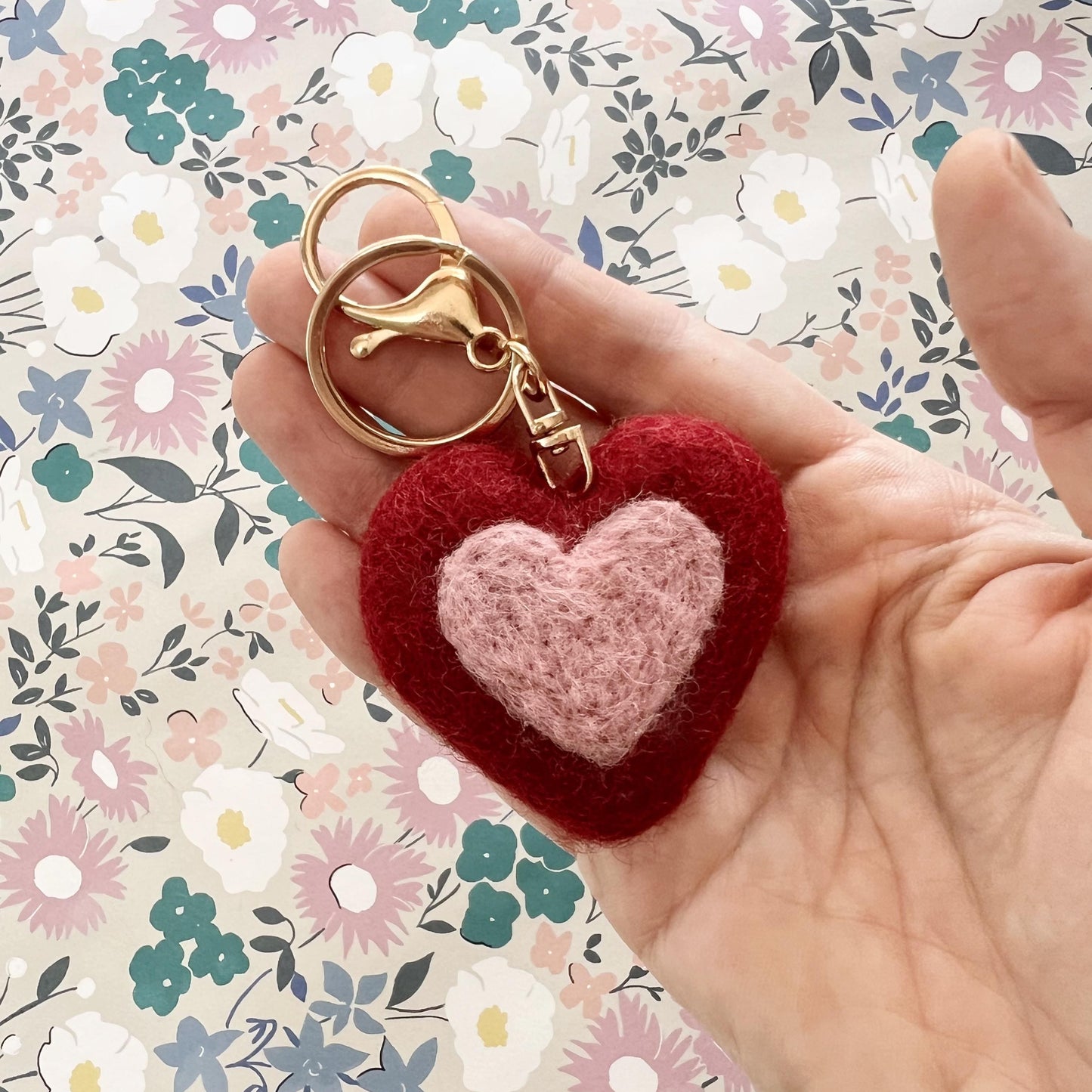 felt heart keyring with delicate texture