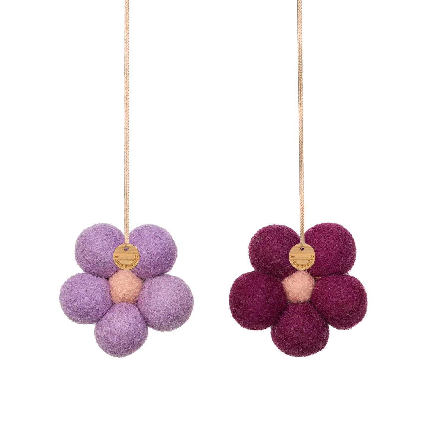Handmade felt flower air fresheners on hanging cord