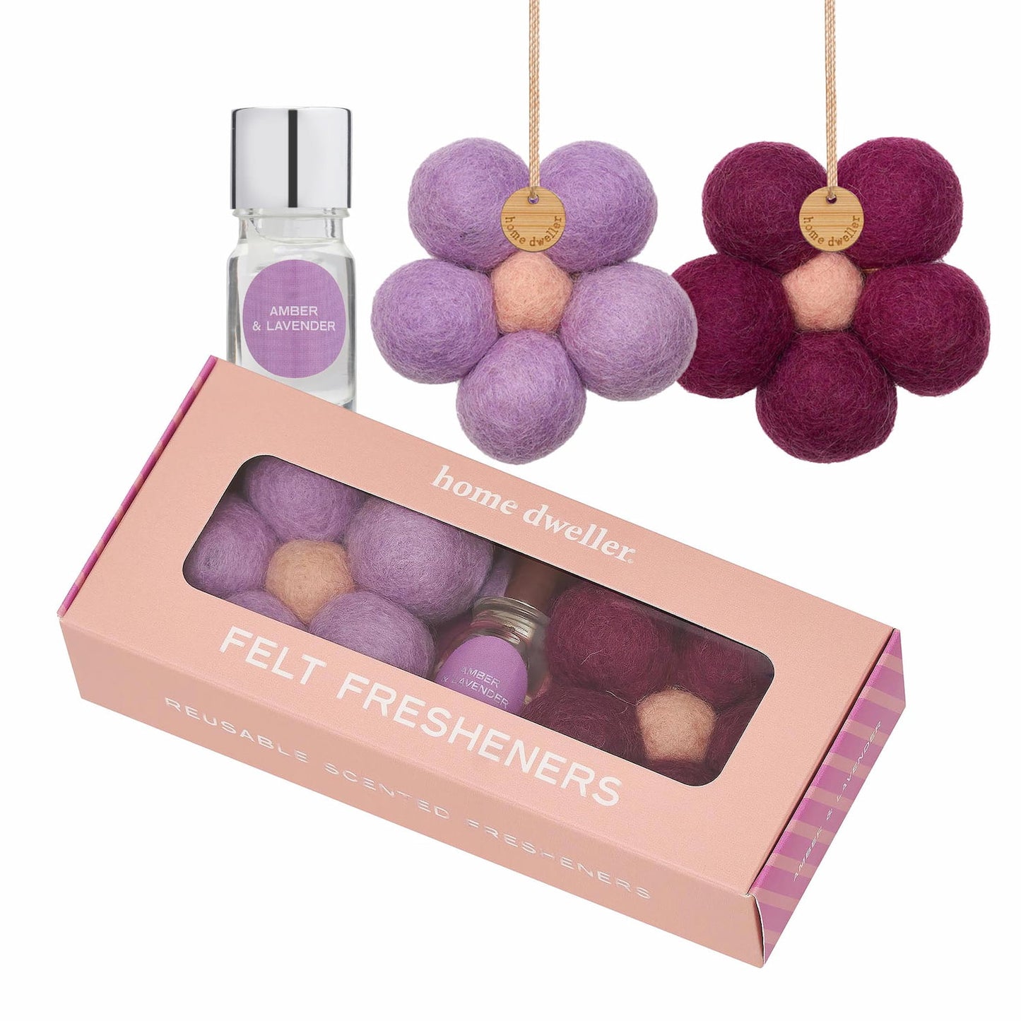 Handmade felt flower air freshener with Amber & Lavender fragrance oil