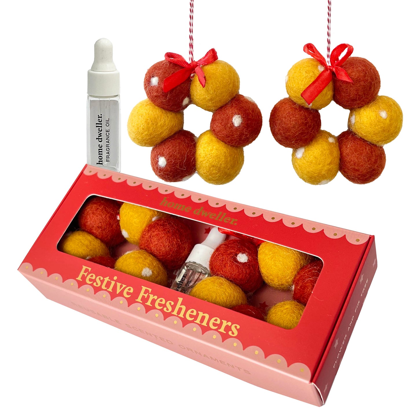 Festive fresheners with a box labeled 'Festive Fresheners' on a white background