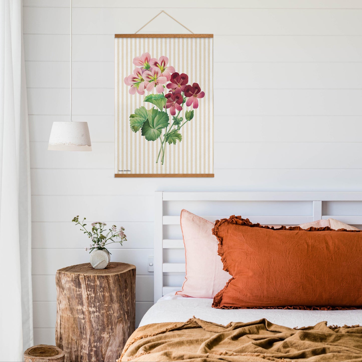 Flour sack cotton tea towel hanging on hook in bedroom