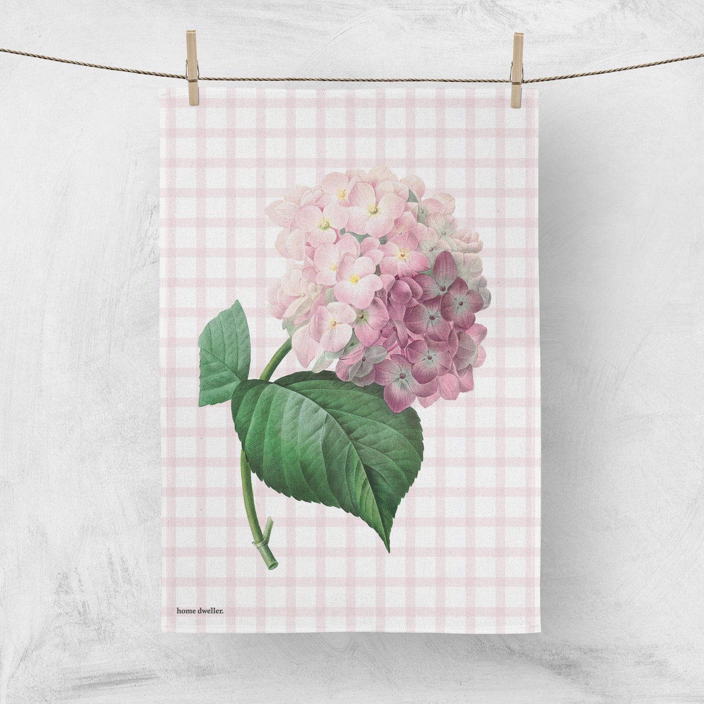 Flour sack cotton tea towel with Hydrangea design