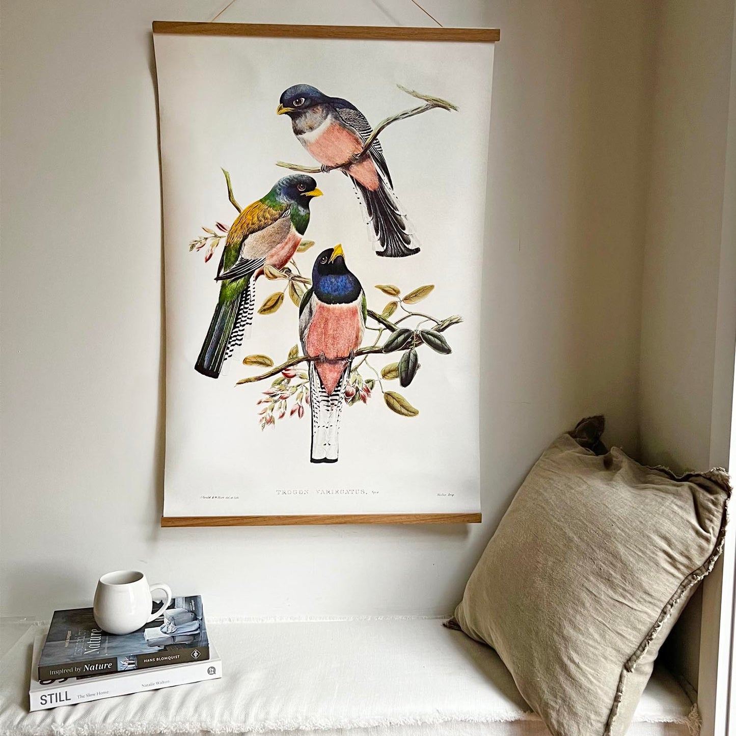 Minimalist wooden magnetic hanger for large prints