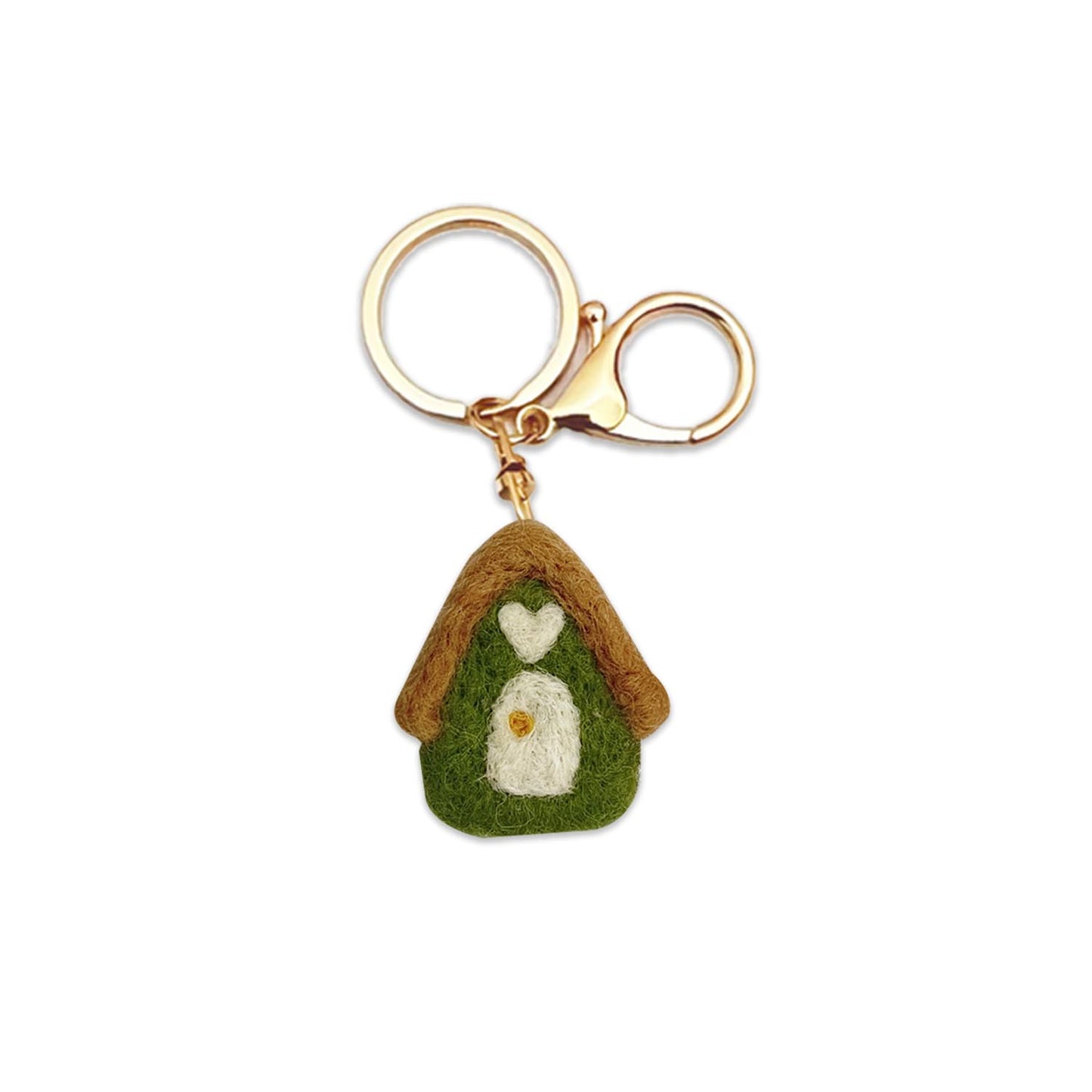 Hand-felted house keychain made from natural wool