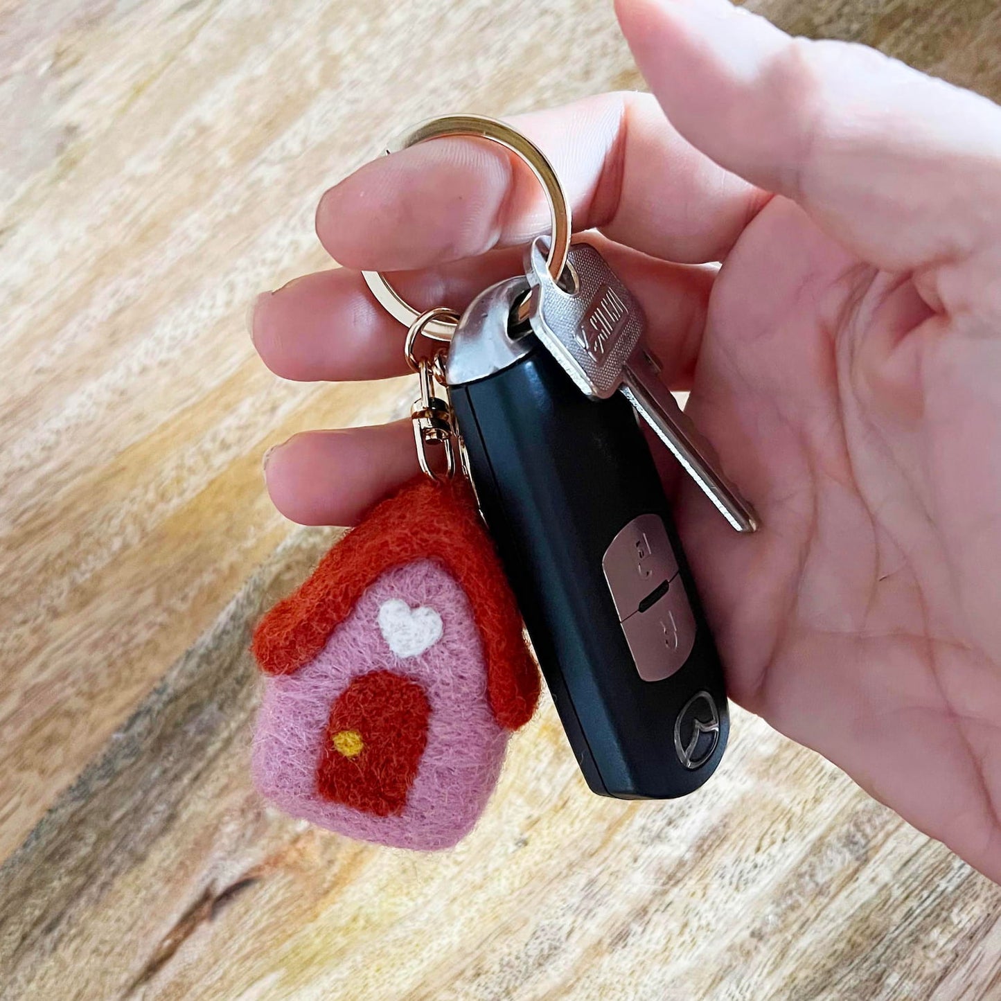 Wool felt house keyring with gold clip