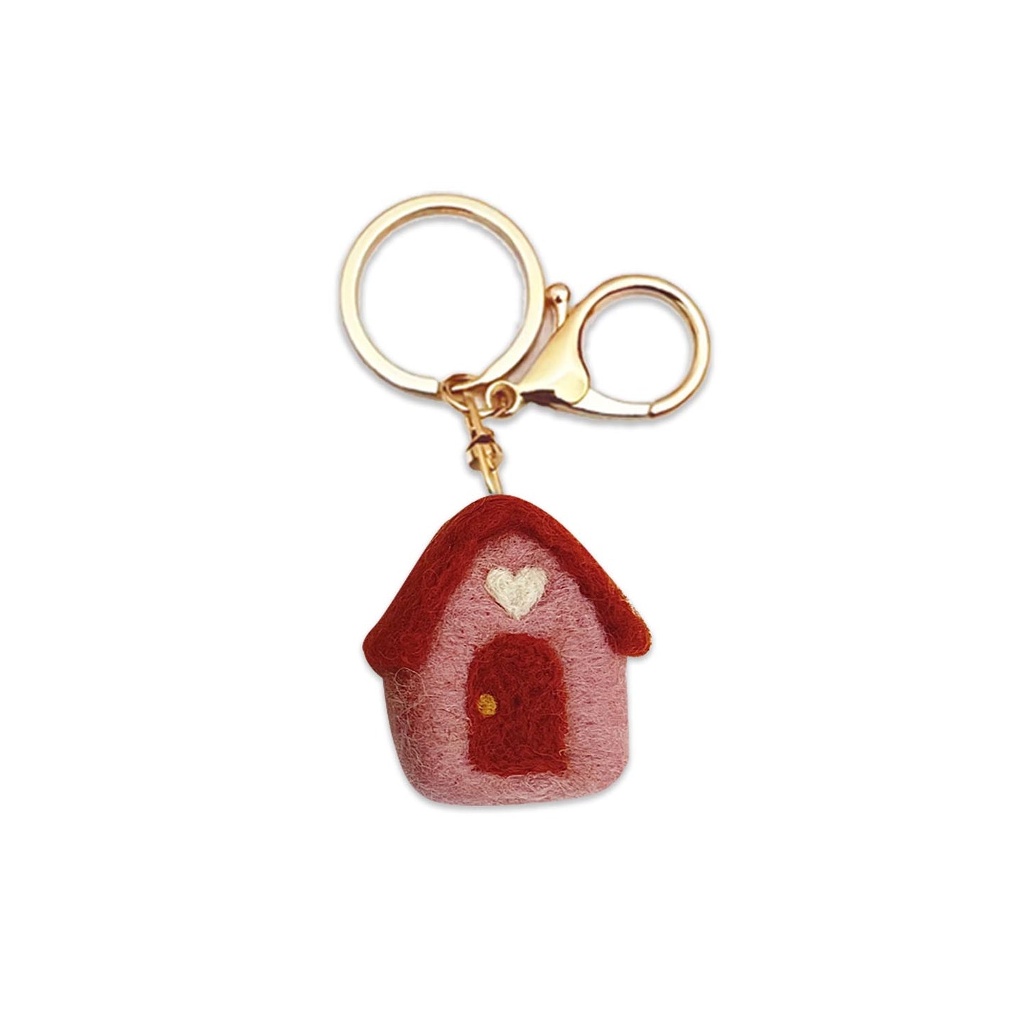 Hand-felted house keychain made from natural wool