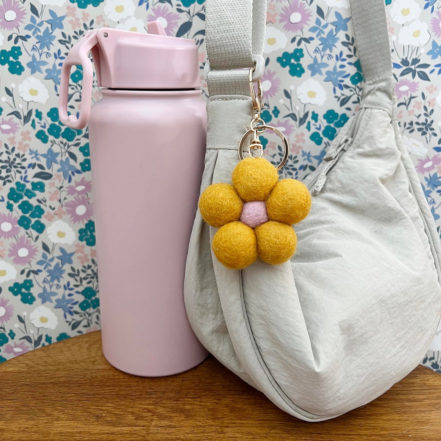 Flower keyring used as decorative bag charm