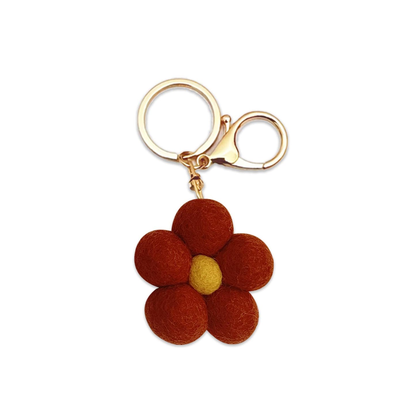 Hand-felted flower keychain made from NZ wool