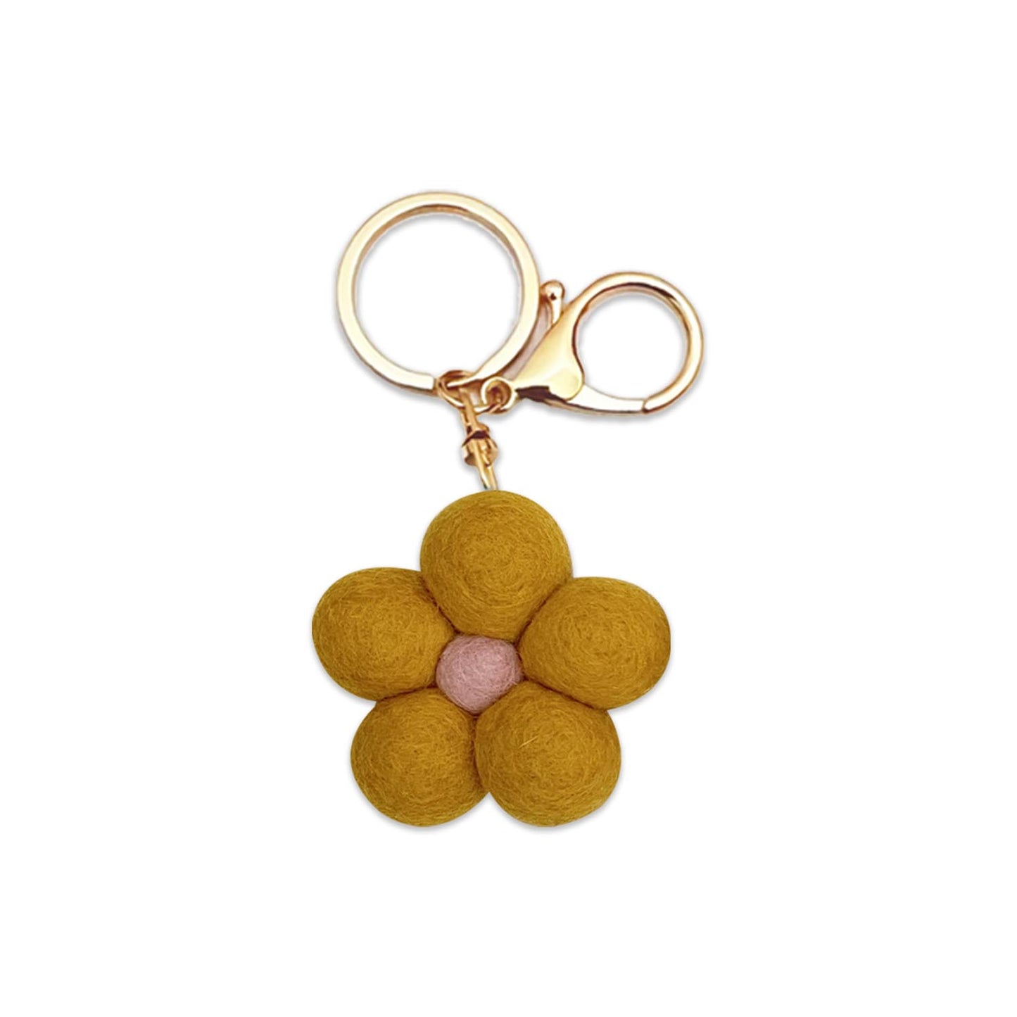 Hand-felted flower keychain made from NZ wool