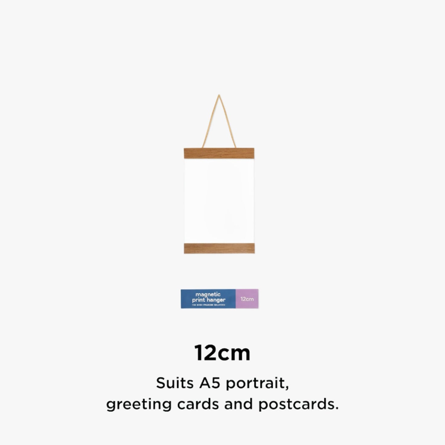 12cm magnetic hanger suits A5 portrait, greeting cards and postcards