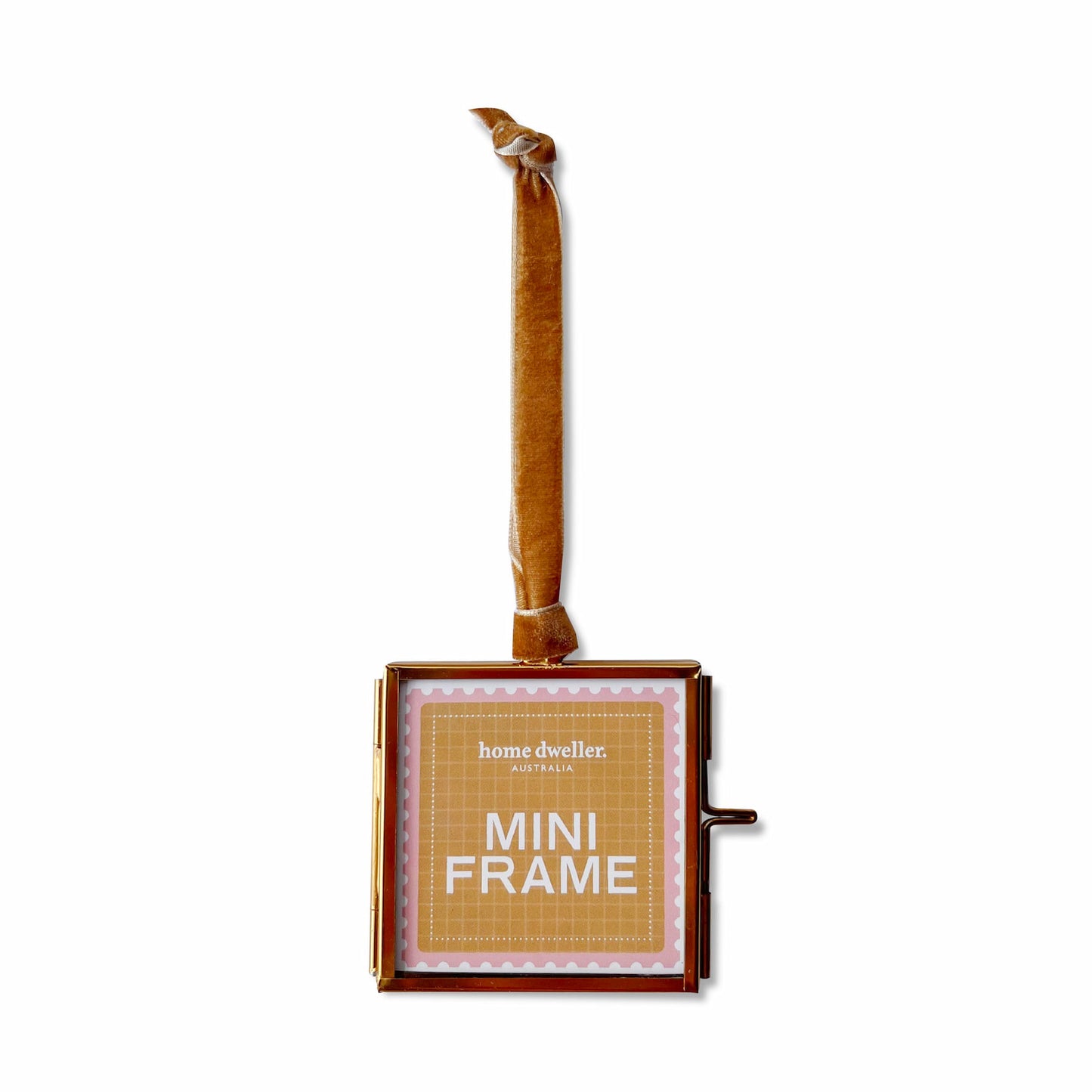 Mini brass and glass frame with velvet ribbon