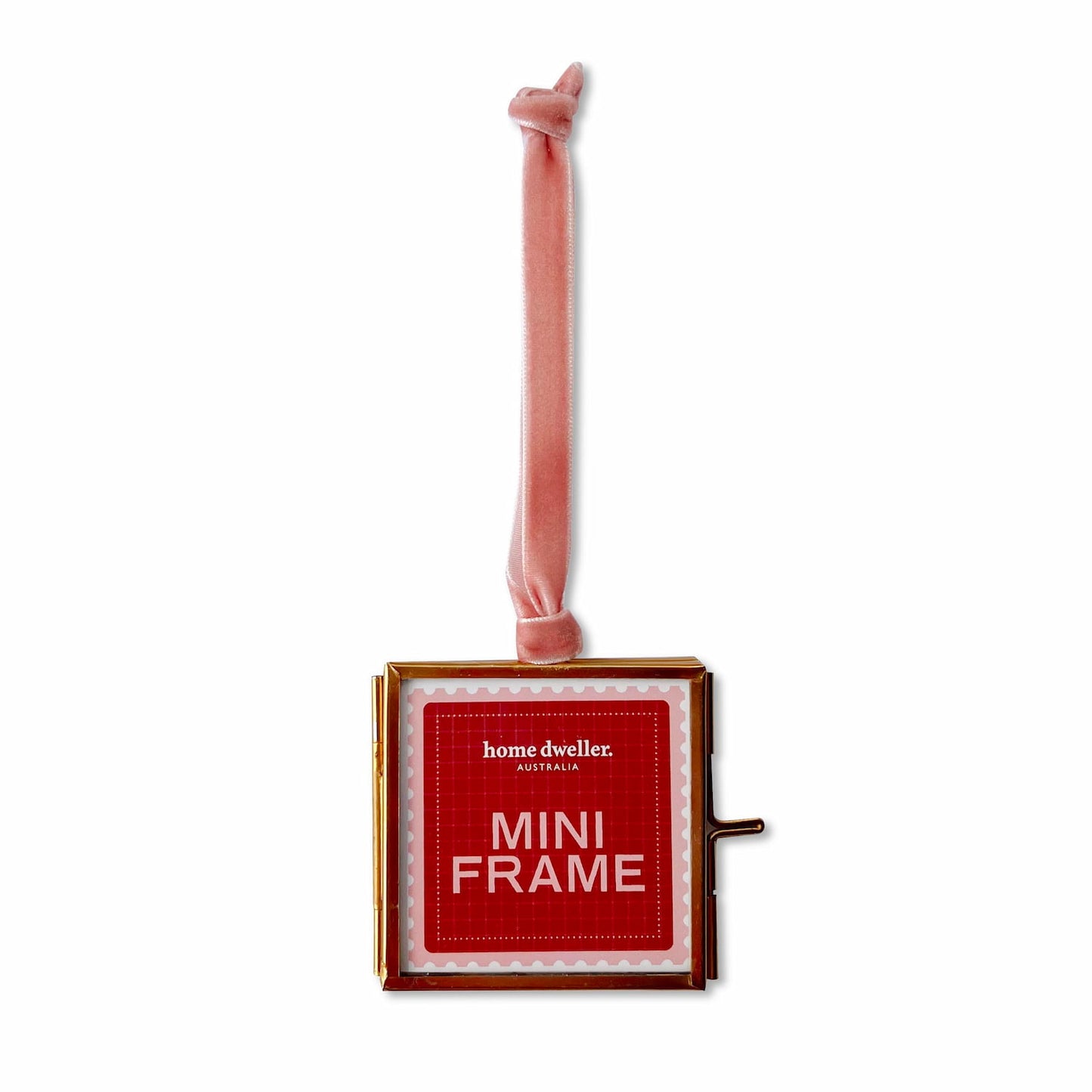 Mini brass and glass frame with velvet ribbon