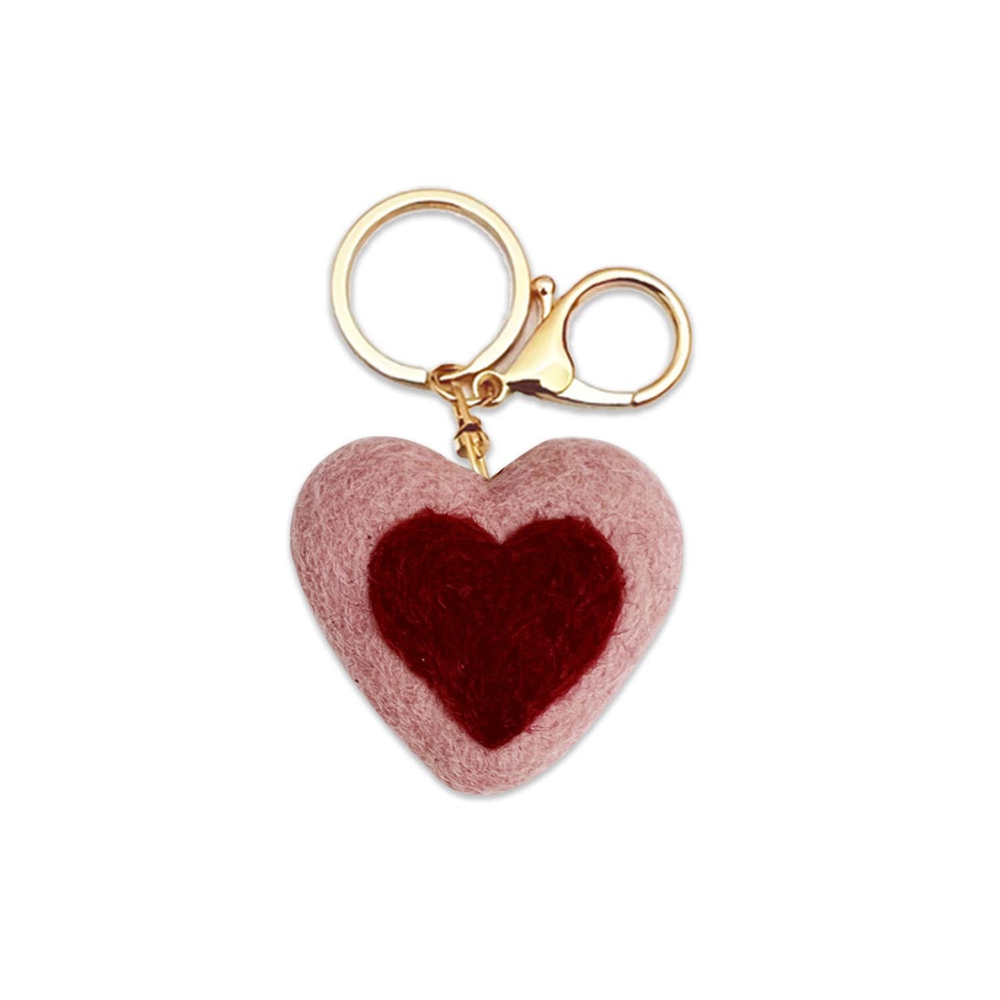 Hand-felted heart keyring made from natural wool