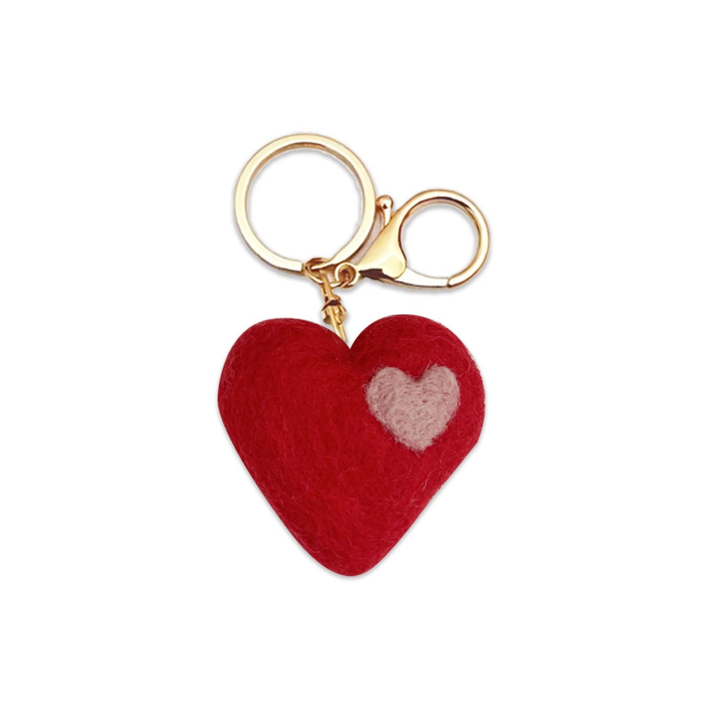 Hand-felted heart keyring made from natural wool