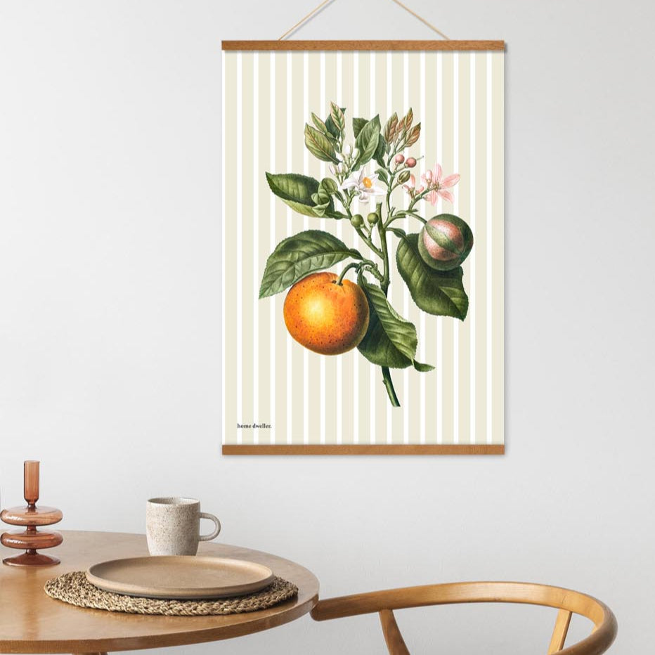 Flour sack cotton tea towel hanging on hook in dining room