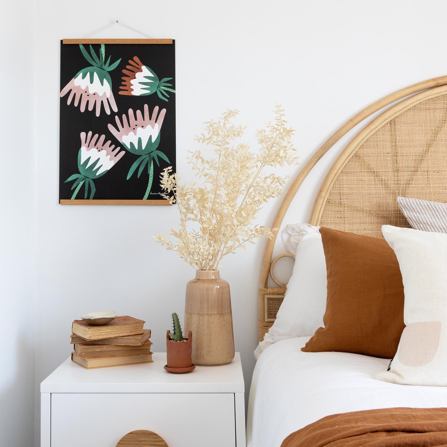 42cm magnetic print hanger displaying art print in bedroom