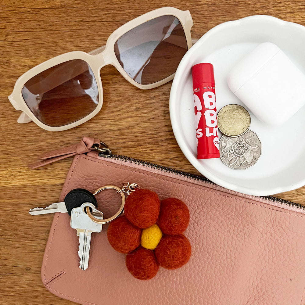 
                  
                    Load image into Gallery viewer, Felt Flower Keychain - Deep Red
                  
                