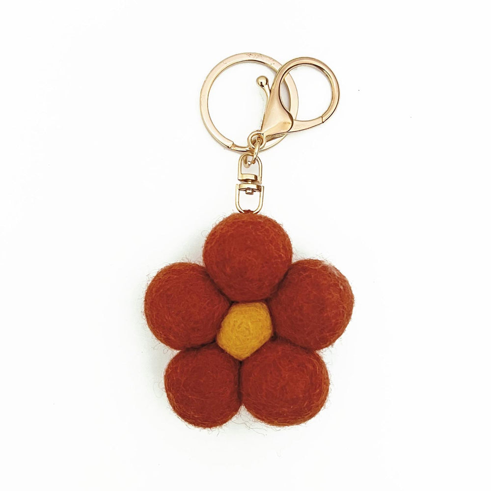 Felt Flower Keychain - Deep Red