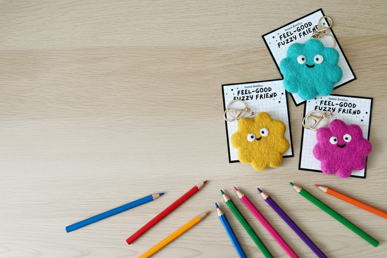 Horizontal slider banner with Feel-Good Fuzzy Friend keychains - version 2