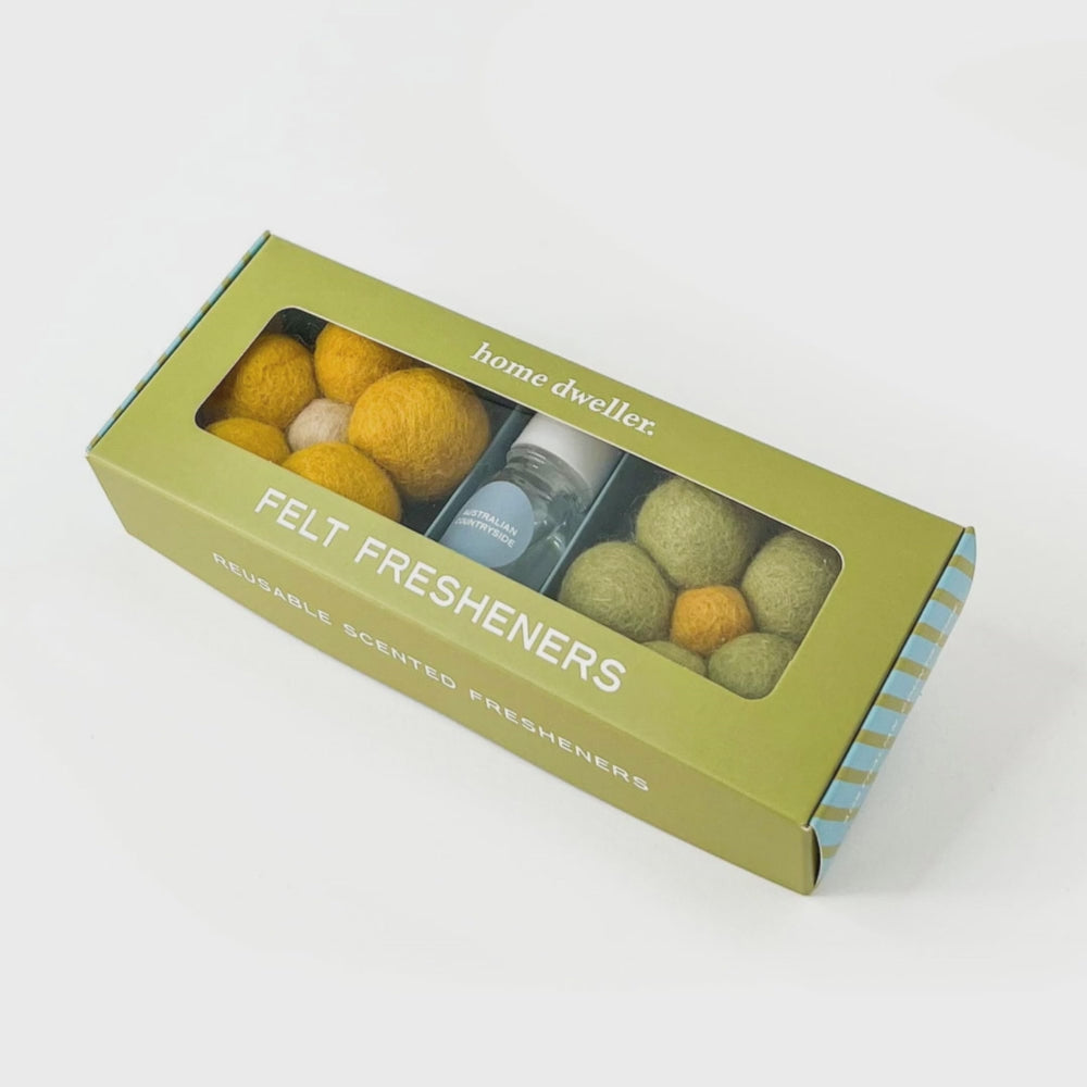
                  
                    Load and play video in Gallery viewer, Felt Fresheners - Australian Countryside Reusable scented fresheners Home Dweller
                  
                